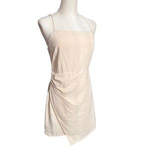 Zara Beige Linen Blend Draped Mini Dress Size Medium
